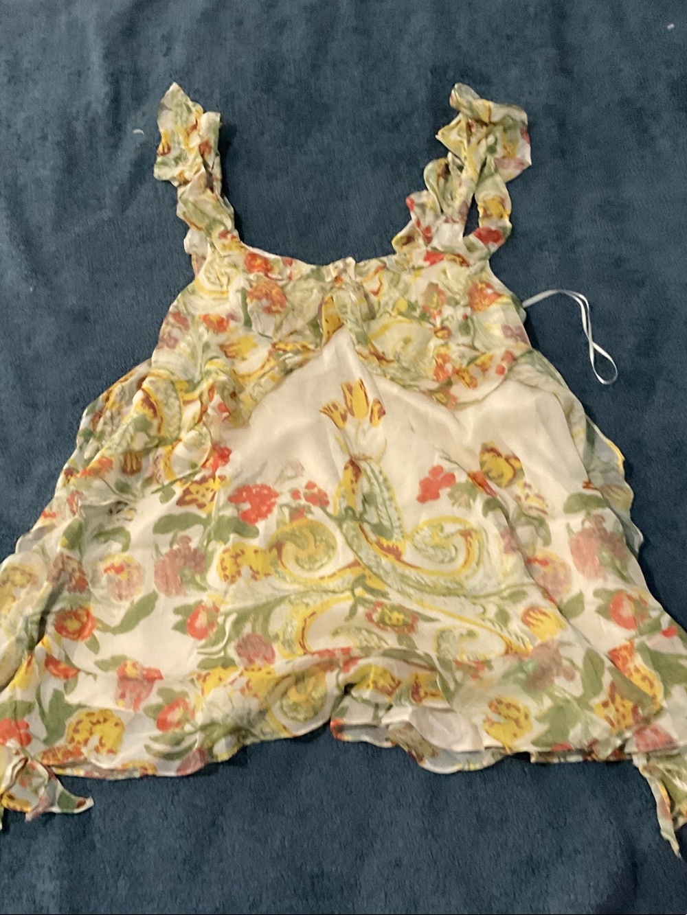 Free People White Floral Ruffle-Strap Camisole